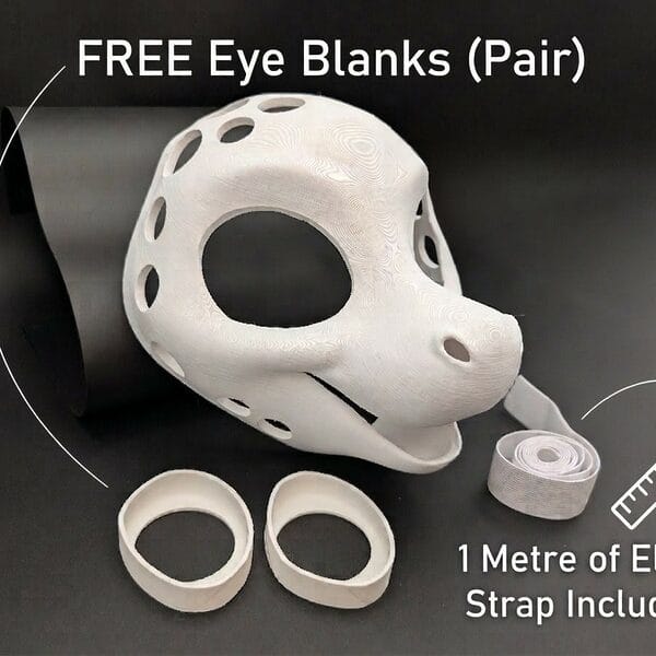 Kemono Dragon Fursuit Base main image showing the free eye blanks and elastic strap